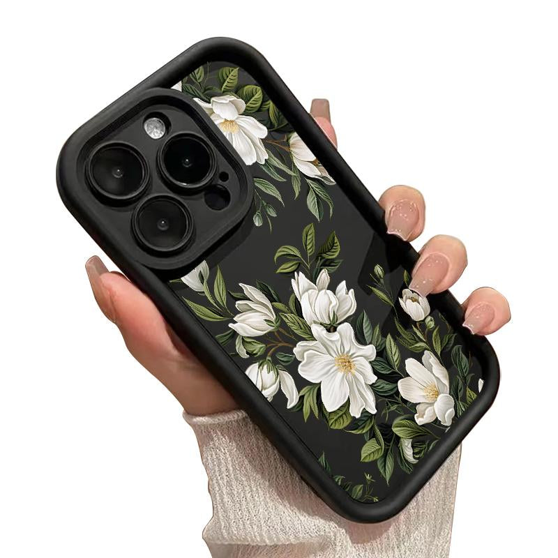 Vintage Floral Pattern TPU Phone Case for Iphone 16 15 14 Pro Max 13 12 11 XR XS plus Shockproof Non Slip Military-Grade Protection Silicone Cover Cellphone Protective Protector Casing Flower