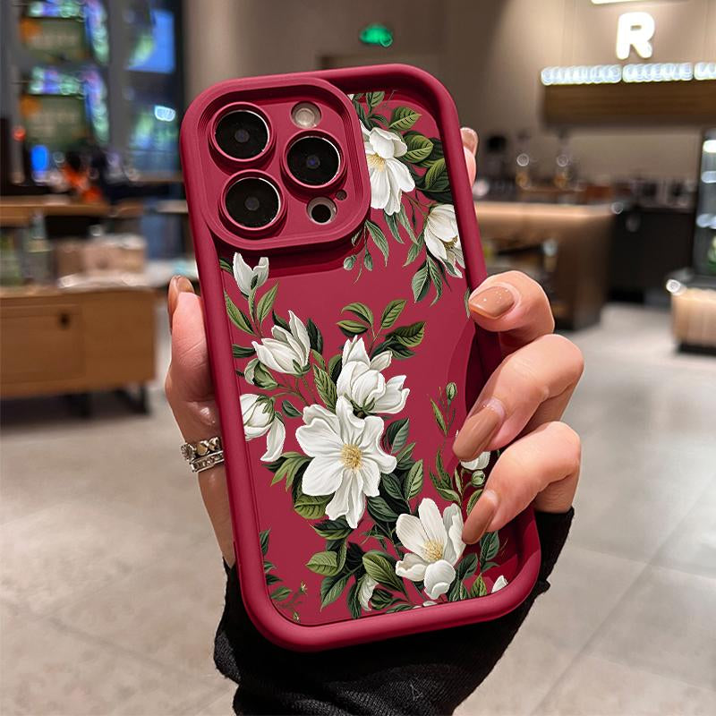 Vintage Floral Pattern TPU Phone Case for Iphone 16 15 14 Pro Max 13 12 11 XR XS plus Shockproof Non Slip Military-Grade Protection Silicone Cover Cellphone Protective Protector Casing Flower