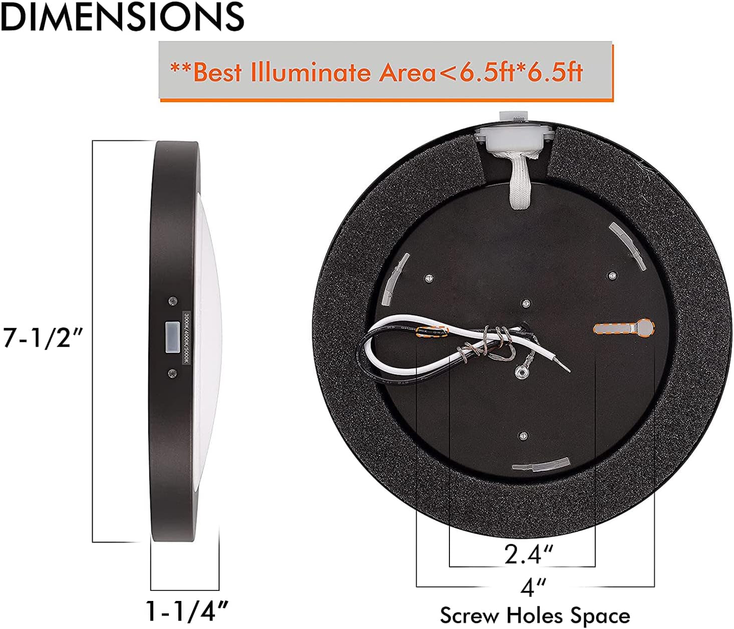 7.5 Inch 3 Color LED Flush Mount Ceiling Light 120V 12W 840LM Dimmable, CRI 90+, 3000K/4000K/5000K Adjustable, Oil Rubbed Bronze Finish