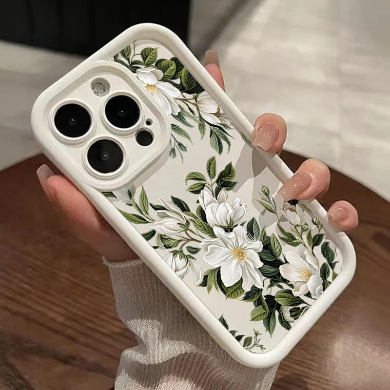 Vintage Floral Pattern TPU Phone Case for Iphone 16 15 14 Pro Max 13 12 11 XR XS plus Shockproof Non Slip Military-Grade Protection Silicone Cover Cellphone Protective Protector Casing Flower