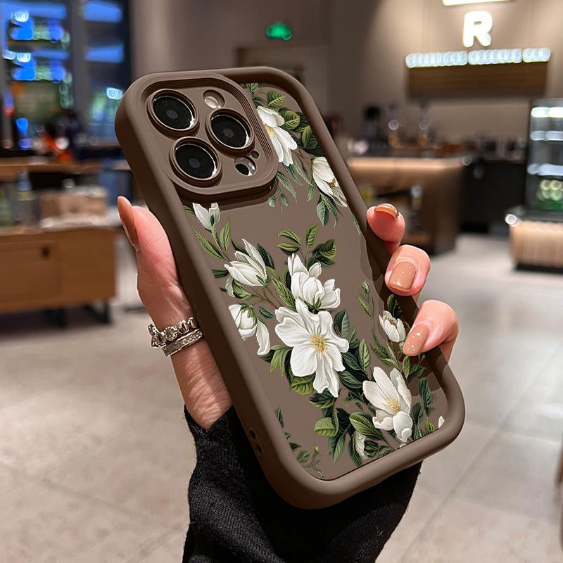 Vintage Floral Pattern TPU Phone Case for Iphone 16 15 14 Pro Max 13 12 11 XR XS plus Shockproof Non Slip Military-Grade Protection Silicone Cover Cellphone Protective Protector Casing Flower