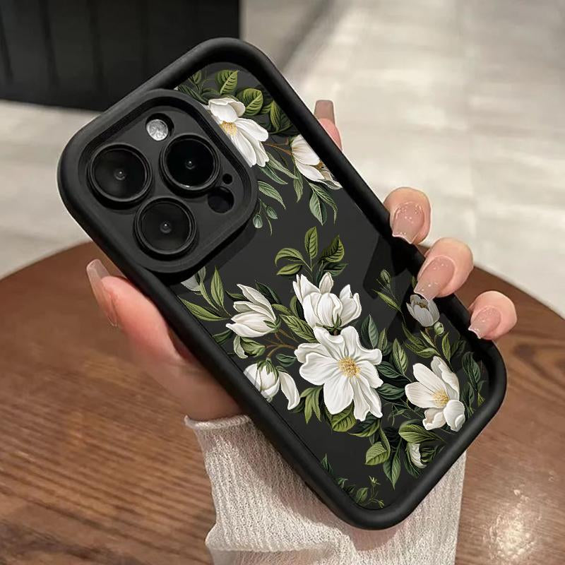 Vintage Floral Pattern TPU Phone Case for Iphone 16 15 14 Pro Max 13 12 11 XR XS plus Shockproof Non Slip Military-Grade Protection Silicone Cover Cellphone Protective Protector Casing Flower