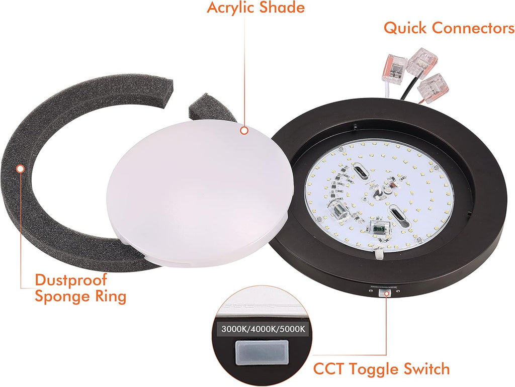 7.5 Inch 3 Color LED Flush Mount Ceiling Light 120V 12W 840LM Dimmable, CRI 90+, 3000K/4000K/5000K Adjustable, Oil Rubbed Bronze Finish
