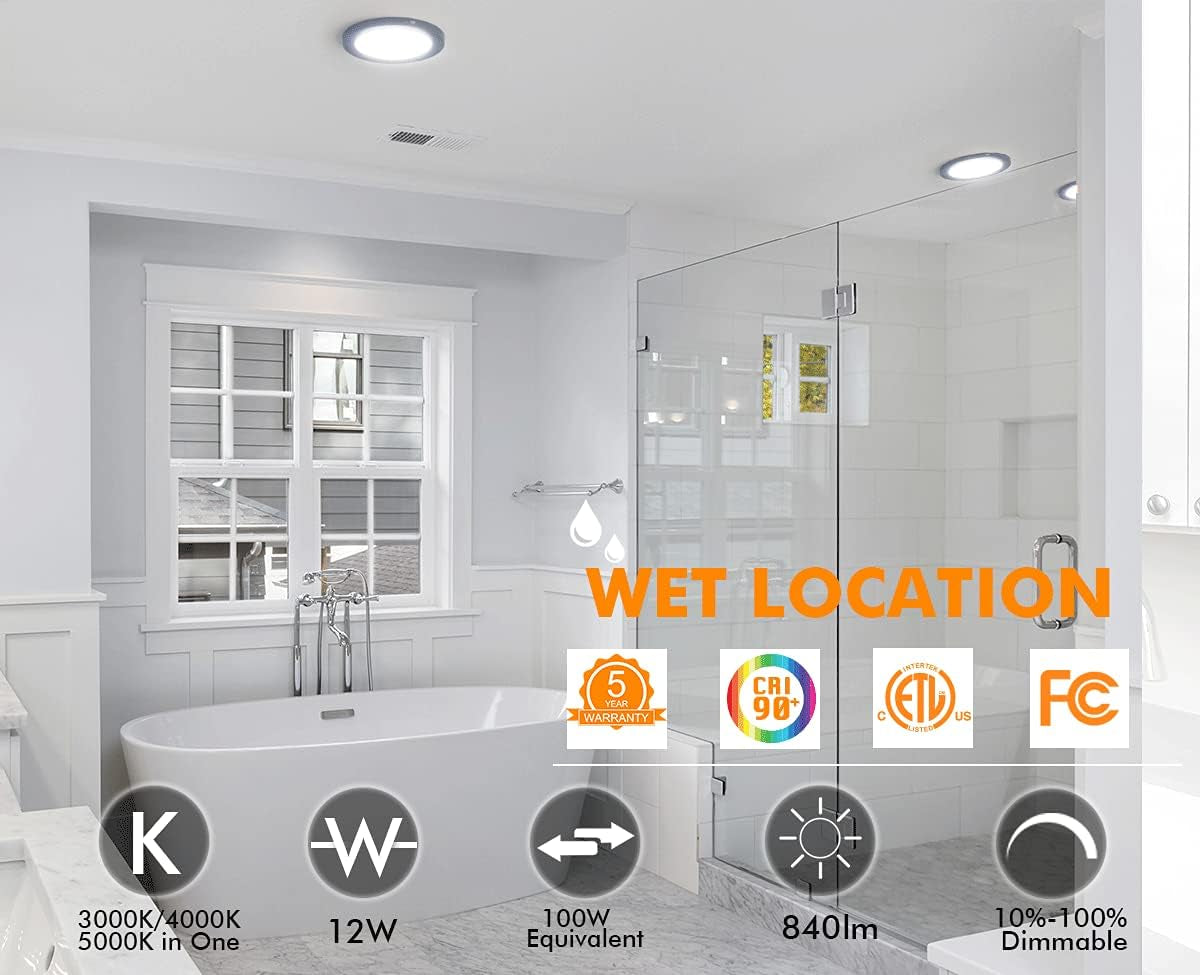 7.5 Inch 3 Color LED Flush Mount Ceiling Light 120V 12W 840LM Dimmable, CRI 90+, 3000K/4000K/5000K Adjustable, Oil Rubbed Bronze Finish