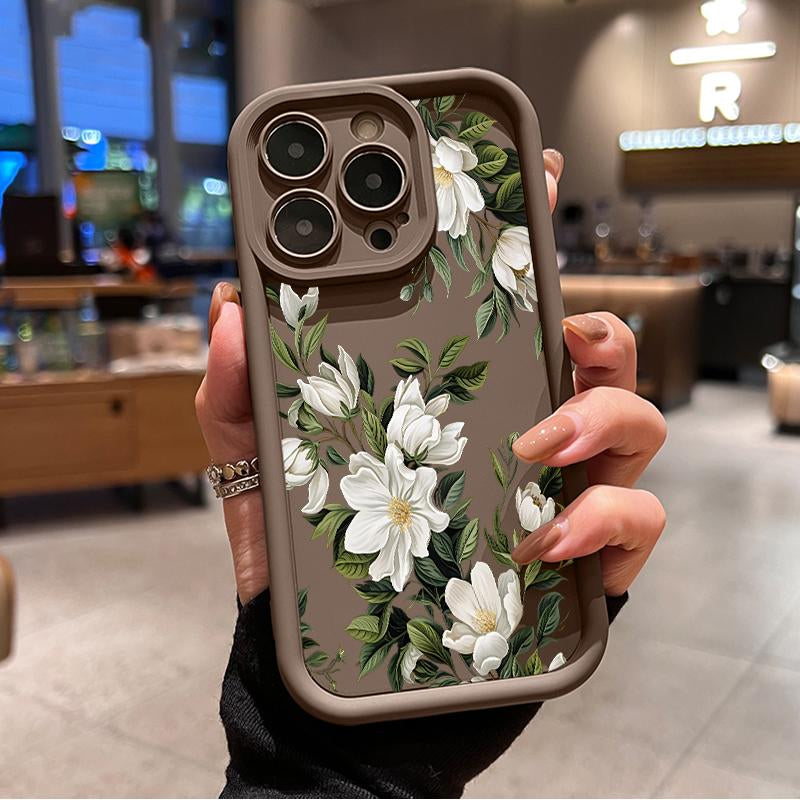 Vintage Floral Pattern TPU Phone Case for Iphone 16 15 14 Pro Max 13 12 11 XR XS plus Shockproof Non Slip Military-Grade Protection Silicone Cover Cellphone Protective Protector Casing Flower